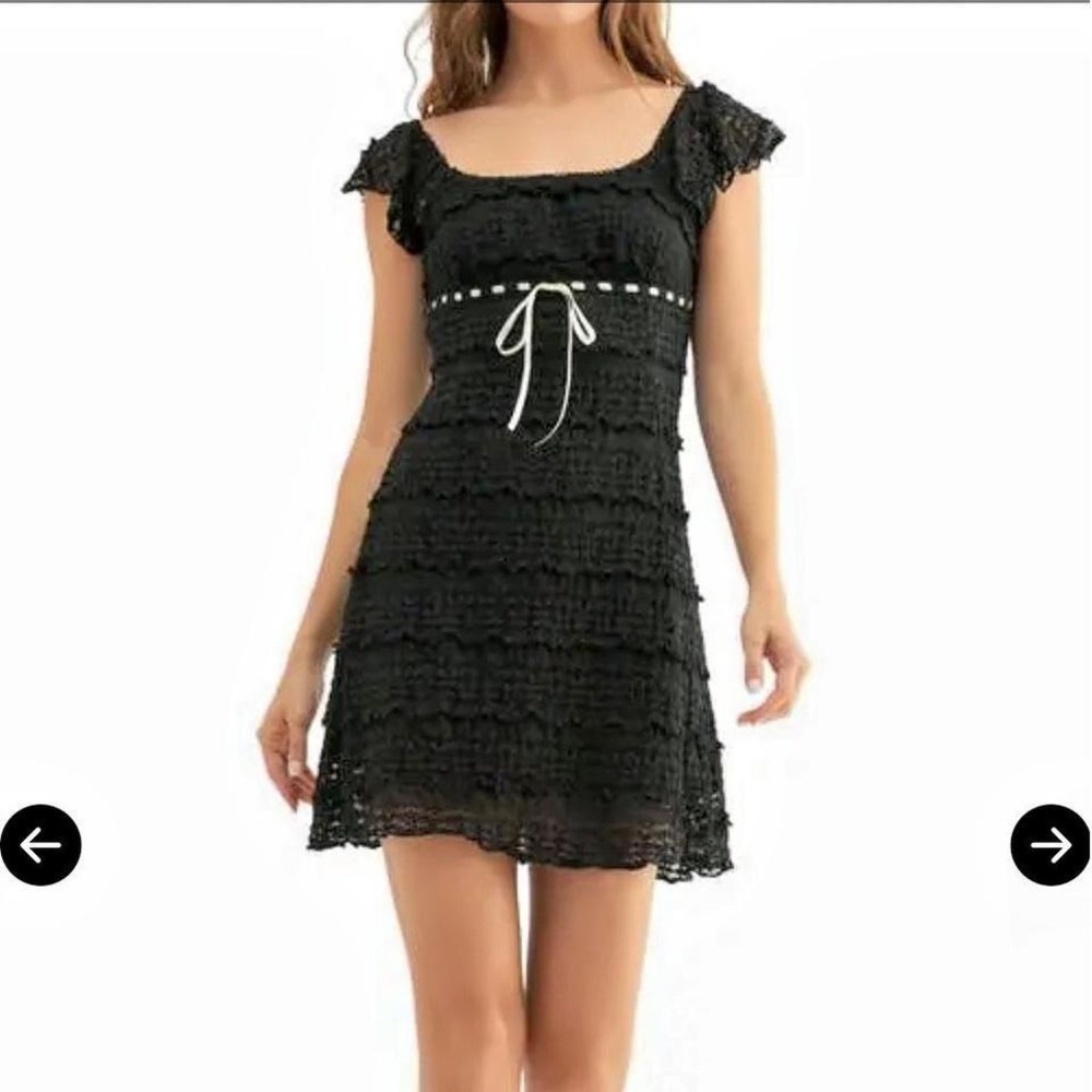 All In Favor Flutter Sleeve Black lace mini dress